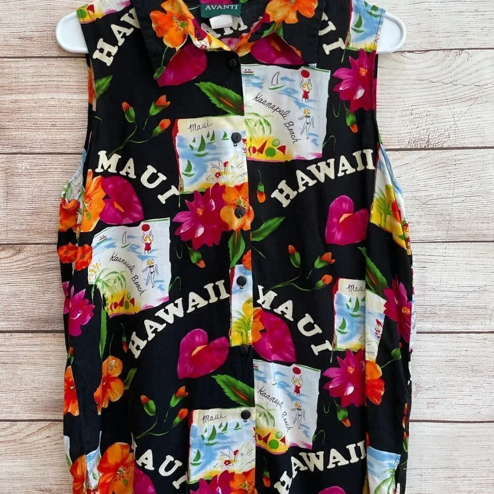 ‎VINTAGE AVANTI BOLD HAWAIIAN PRINT TOP - Picture 2 of 6